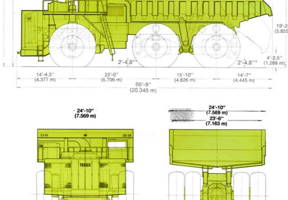 Terex Titan (Трехосный карьерный самосвал) чертежи (рисунки) грузовика